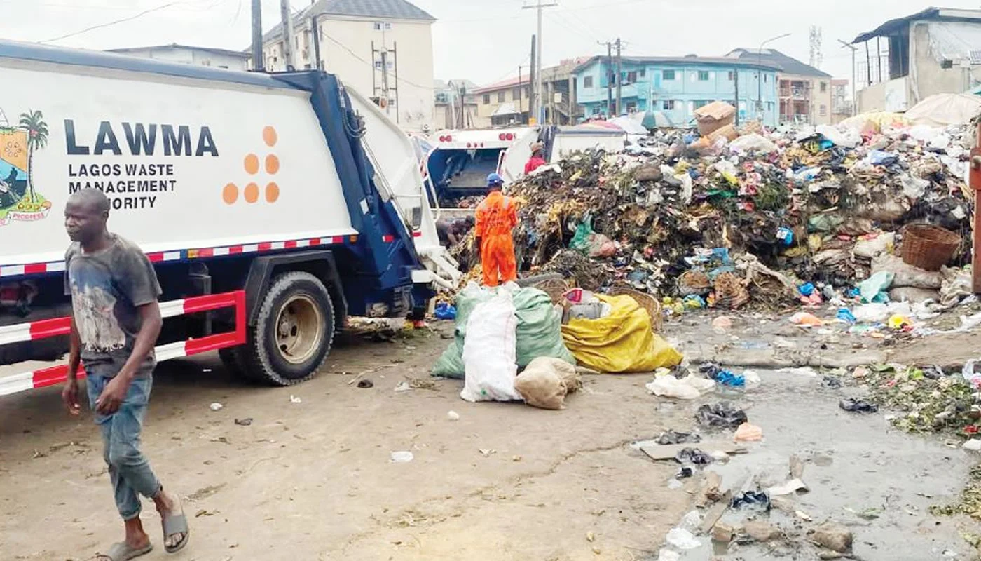 Container Truck Crashes Into Broken-Down LAWMA Vehicle in Lagos